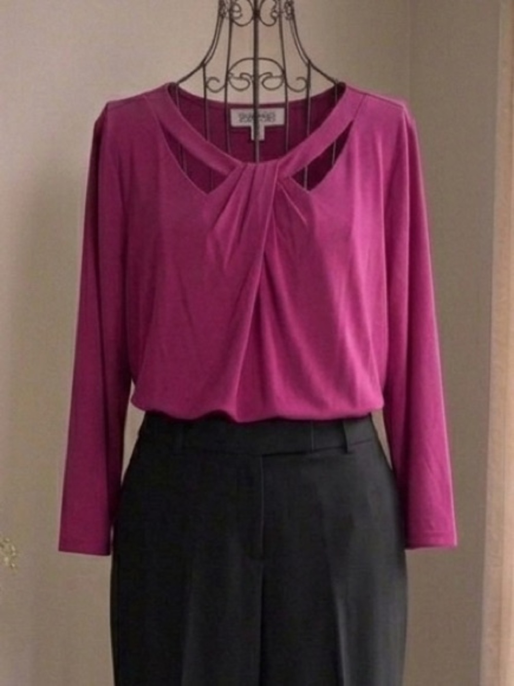 Kasper Twist Front 3/4-Sleeve V-Neck Top Fushia 2X NWT $79